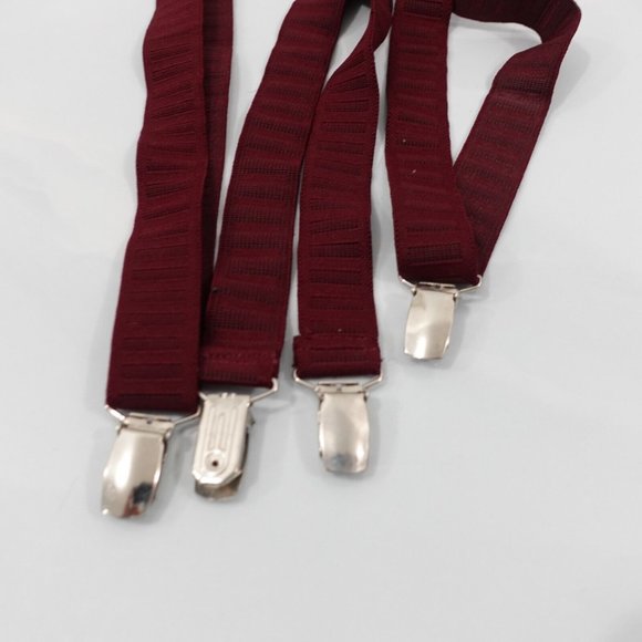 Suspender Mens Red Clip On X Back Adjustable Strap Stretch Classic Cabernet - Picture 4 of 7